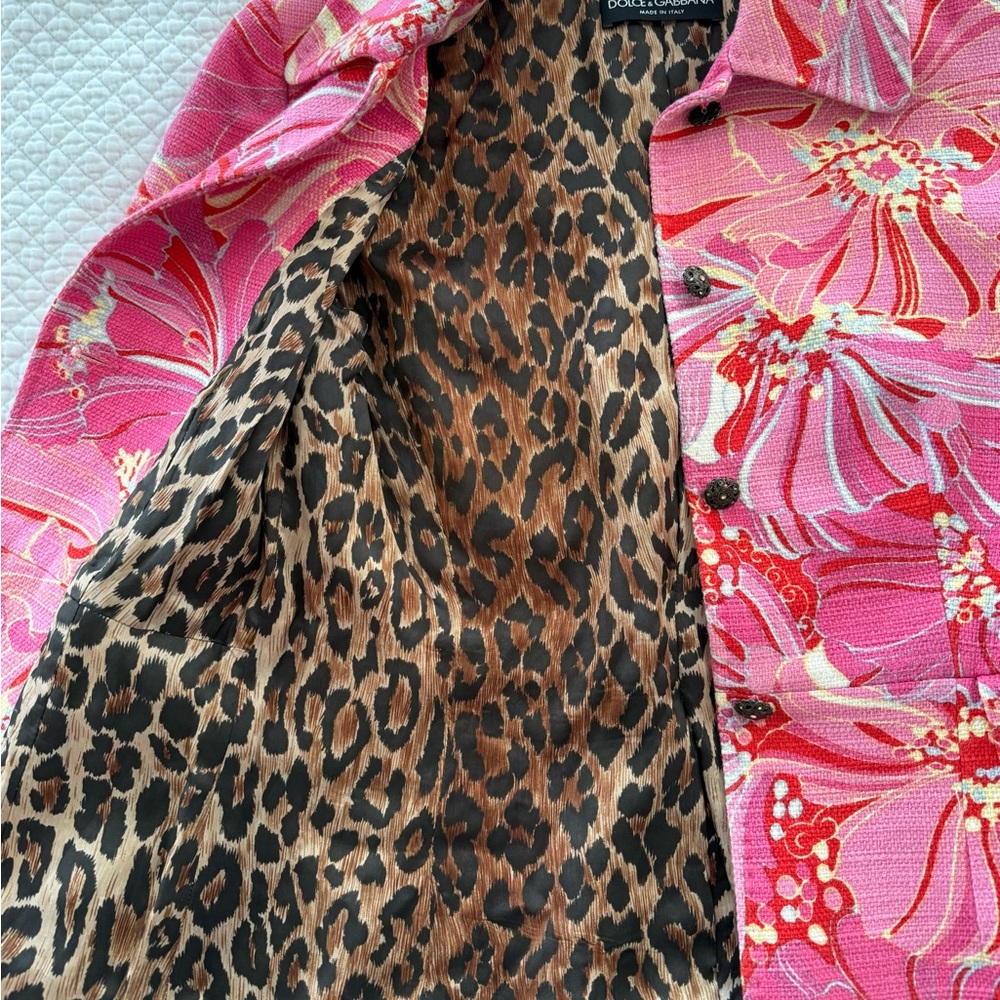 Vintage Dolce & Gabbana Pink Hibiscus Floral Blazer Cotton Linen IT 40 US 4 - Picture 15 of 15